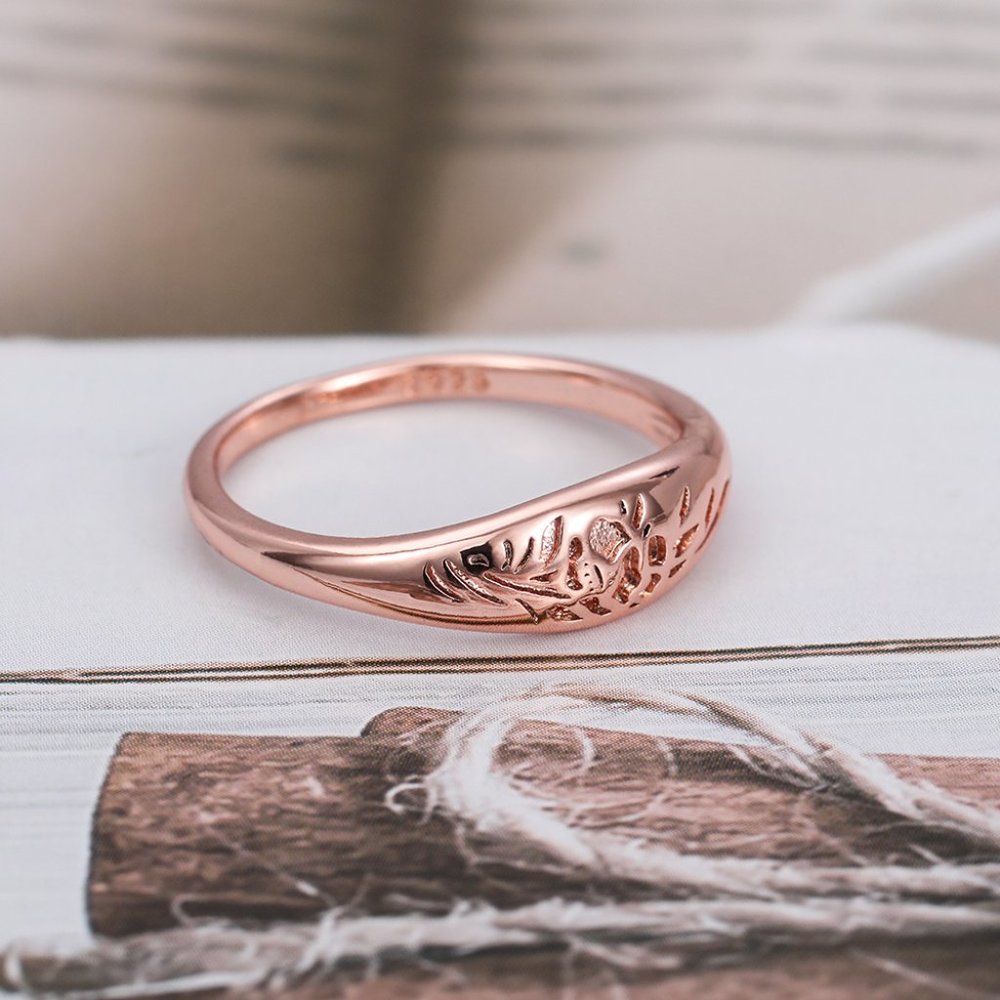 14K Rose Gold Plated Flower Carved Unique Vintage Rings for Women, L022 - Picture 3 of 7